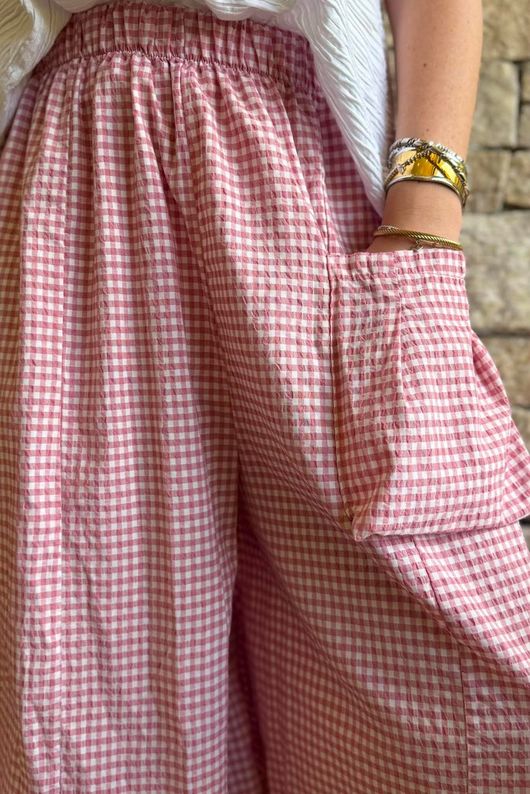 Arbi Gingham Pocket Culotte Pant Indian Pink